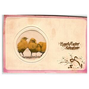 Vintage Easter Postcard Embossed Chicks Hearty Greetings Troy Idaho 1910s